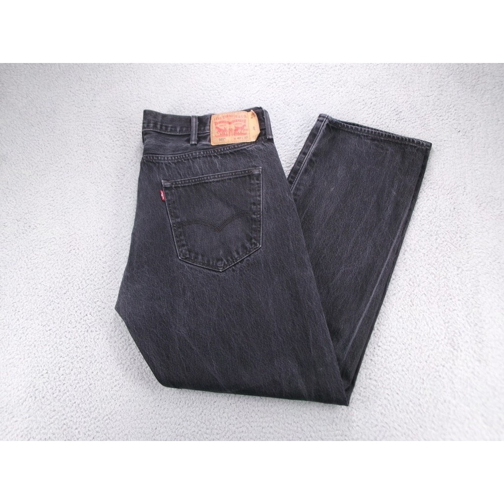 LEVIS 501 Jeans Mens 40x31 (Tag 42x32) Straight Leg Button Fly Whiskered Denim